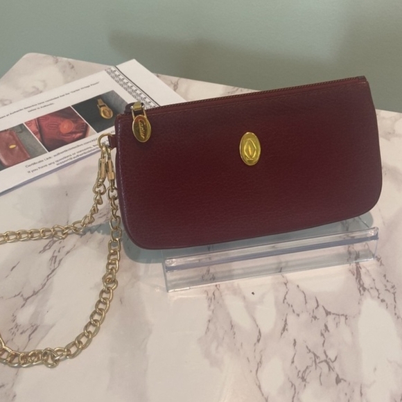 Cartier Vintage Must de Line Bordeaux Leather Wristlet, Crossbody, Shoulder COA - Picture 8 of 9